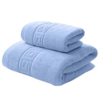 Set 2 prosoape baie corp 70x140 cm si fata 50x90 cm Bumbac 100% Greek Border 500 grame/mp, Bleu