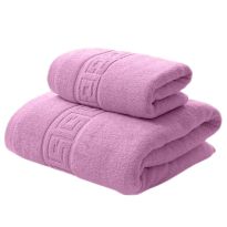 Set 2 prosoape baie corp 70x140 cm si fata 50x90 cm Bumbac 100% Greek Border 500 grame/mp, Lila Deschis