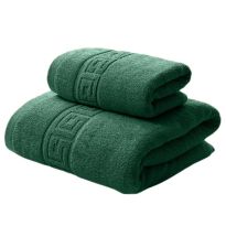 Set 2 prosoape baie corp 70x140 cm si fata 50x90 cm Bumbac 100% Greek Border 500 grame/mp, Verde