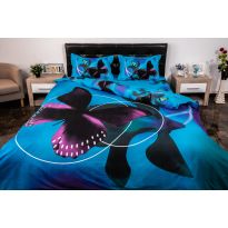 Lenjerie de pat dublu 4 piese 220 x 230 cm Digital Print 3D, Albastru/Negru Fluturas Pucioasa 