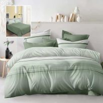 Lenjerie pat dublu Economy 4 piese, cearsaf pat 230x250 cm si pilota 200x230 cm, 2 fete perne 50x70, Moderna Verde ECN30