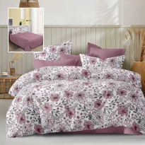 Lenjerie pat dublu Economy 4 piese, cearsaf pat 230x250 cm si pilota 200x230 cm, 2 fete perne 50x70, Imprimeu flori Roz ECN38