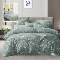 Lenjerie pat dublu Economy 4 piese, cearsaf pat 230x250 cm si pilota 200x230 cm, 2 fete perne 50x70, Eleganta Verde ECN39