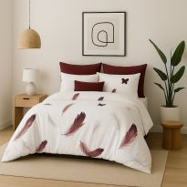 Lenjerie pat dublu ELVO 4 piese cearsaf pat 230x250 cm, pilota 200x230 cm, 2 fete perne 50x70 cm, Pene Alb / Rosu