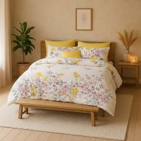 Lenjerie pat dublu ELVO 4 piese cearsaf pat 230x250 cm, pilota 200x230 cm, 2 fete perne 50x70 cm, Flori primavara Galben