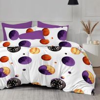 Lenjerie pat dublu ELVO 4 piese cearsaf pat 230x250 cm, pilota 200x230 cm, 2 fete perne 50x70 cm, Eleganta Alb / Mov