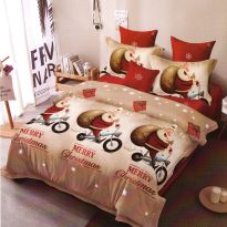 Lenjerie pat ELVO 4 piese Moș Crăciun și sacul cu cadouri, cearșaf pat 220x230 cm, pilotă 200x220 cm, 2 fețe perne 50x70 cm 