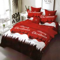 Lenjerie pat ELVO 4 piese Moș Crăciun și Reni, cearșaf pat 220x230 cm, pilotă 200x220 cm, 2 fețe perne 50x70 cm