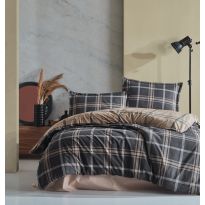 Lenjerie pat dublu Bumbac 100% Ranforce 4 piese extra large, cearsaf pat 240x260 cm, pilota 200x220 cm, 2 fete perne 50x70 cm, Maro ARBON