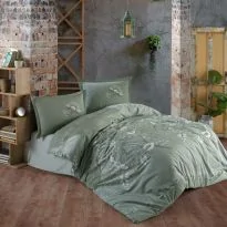 Lenjerie pat dublu Bumbac 100% Ranforce 4 piese extra large, cearsaf pat 240x260 cm, pilota 200x220 cm, 2 fete perne 50x70 cm, Verde MOHANA V1