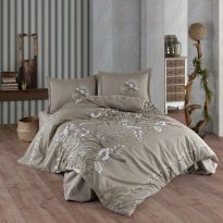 Lenjerie pat dublu Bumbac 100% Ranforce 4 piese extra large, cearsaf pat 240x260 cm, pilota 200x220 cm, 2 fete perne 50x70 cm, Bej MOHANA V2