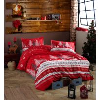 Lenjerie pat dublu Bumbac 100% Ranforce 4 piese extra large, cearsaf pat 240x260 cm, pilota 200x220 cm, 2 fete perne 50x70 cm, Rosu NADAL