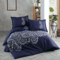 Lenjerie pat dublu Bumbac 100% Ranforce 4 piese extra large, cearsaf pat 240x260 cm, pilota 200x220 cm, 2 fete perne 50x70 cm, Albastru NILLA V1