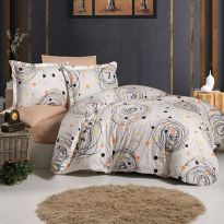 Lenjerie pat dublu Bumbac 100% Ranforce 4 piese extra large, cearsaf pat 240x260 cm, pilota 200x220 cm, 2 fete perne 50x70 cm, Bej / Gri RNF_18