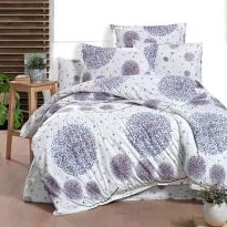 Lenjerie pat dublu Bumbac 100% Ranforce 4 piese extra large, cearsaf pat 240x260 cm, pilota 200x220 cm, 2 fete perne 50x70 cm, Mov / Alb RNF_21