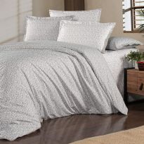 Lenjerie pat dublu Bumbac 100% Ranforce 4 piese extra large, cearsaf pat 240x260 cm, pilota 200x220 cm, 2 fete perne 50x70 cm, Alb / Gri RNF_37