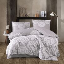 Lenjerie pat dublu Bumbac 100% Ranforce 4 piese extra large, cearsaf pat 240x260 cm, pilota 200x220 cm, 2 fete perne 50x70 cm, Gri Deschis TABULA