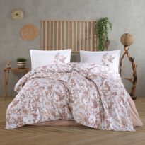 Lenjerie pat dublu Bumbac 100% Ranforce 4 piese extra large, cearsaf pat 240x260 cm, pilota 200x220 cm, 2 fete perne 50x70 cm, Bej Cappuccino TOLE