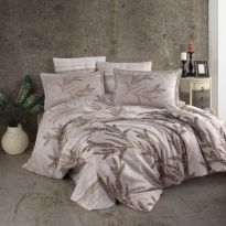 Lenjerie pat premium Lux Satin 100% Bumbac, 4 piese king size, cearsaf 240x260 cm, pilota 200x220 cm, 2 fete perne 50x70 cm, Bej Elegant, Alisa