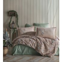 Lenjerie pat premium Lux Satin 100% Bumbac, 4 piese king size, cearsaf 240x260 cm, pilota 200x220 cm, 2 fete perne 50x70 cm, Bej Elegant, Barleta