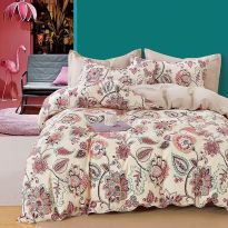 Lenjerie de pat dublu king size Percalle imprimat Bumbac 100% 6 piese cearsaf pat 240x260 cm, pilota 200x230 cm, 2 fete perne 50x70 cm, 2 fete perne 70x70 cm Imprimeu floral Roz / Bej, Pucioasa