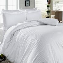 Lenjerie de pat King Size Damasc Policoton dunga 0.5 cm, 4 piese, cearsaf pat 230x260 cm, cearsaf pilota 200x230 cm, fata perna 50x70 cm, Ralex Pucioasa