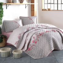 Cuvertura matlasata pat dublu, 240x260 cm si 2 Fete perne 50x70 cm, Clasy Roz LORINDA