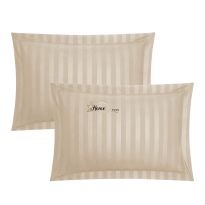 Set 2 Fete de perna 50x70 cm Damasc Bumbac 100% dunga 1 cm si tiv cu bordura 3,5 cm, Bej Cappuccino