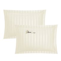 Set 2 Fete de perna 50x70 cm Damasc Bumbac 100% dunga 1 cm si tiv cu bordura 3,5 cm, Crem Deschis