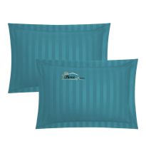 Set 2 Fete de perna 50x70 cm Damasc Bumbac 100% dunga 1 cm si tiv cu bordura 3,5 cm, Turcoaz