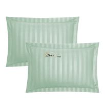 Set 2 Fete de perna 50x70 cm Damasc Bumbac 100% dunga 1 cm si tiv cu bordura 3,5 cm, Verde Mint