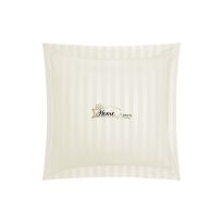 Fata de perna Damasc Bumbac 100% dunga 1 cm, 40 x 40 cm si tiv cu bordura 3,5 cm, Crem Deschis
