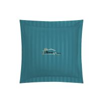 Fata de perna Damasc Bumbac 100% dunga 1 cm, 40 x 40 cm si tiv cu bordura 3,5 cm, Turcoaz