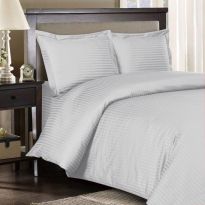 Lenjerie de pat dublu Damasc Bumbac 100% HoReCa gros cu dunga 1 cm, 4 piese, cearsaf pat 220x240 cm, cearsaf pilota 200x220 cm, 2 fete perne 50x70cm Gri
