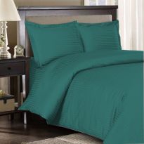 Lenjerie de pat dublu Damasc Bumbac 100% HoReCa gros cu dunga 1 cm, 4 piese, cearsaf pat 220x240 cm, cearsaf pilota 200x220 cm, 2 fete perne 50x70cm Verde Petrol