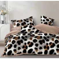 Lenjerie de pat dublu bumbac Finet 6 piese 220 x 240 cm, pilota 200x220 cm, 2 fete perna 50x70 si 70x70 cm, Maro / Gri, Pucioasa 