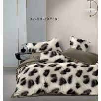 Lenjerie de pat dublu bumbac Finet 6 piese 220 x 240 cm, pilota 200x220 cm, 2 fete perna 50x70 si 70x70 cm, Crem / Verde, Pucioasa 