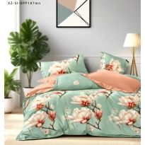 Lenjerie de pat dublu bumbac Finet 6 piese 220 x 240 cm, pilota 200x220 cm, 2 fete perna 50x70 si 70x70 cm, Portocaliu / Verde, Pucioasa 