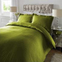 Lenjerie de pat dublu king size Damasc Policoton dunga 1 cm, 4 piese, cearsaf pat 230x260 cm, cearsaf pilota 200x230 cm, 2 fete perna 50x70 cm, Verde Olive