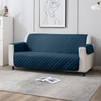 Husa canapea 3 locuri tip cuvertura matlasata 190x177 cm cu laterale, reversibila, Albastru

