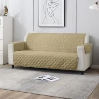 Husa canapea 3 locuri tip cuvertura matlasata 190x177 cm cu laterale, reversibila, Cappuccino
