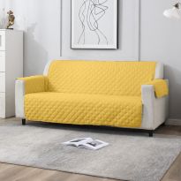 Husa canapea 3 locuri tip cuvertura matlasata 190x177 cm cu laterale, reversibila, Galben
