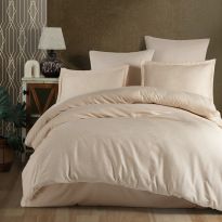 Lenjerie pat dublu Jacquard 100% Bumbac 6 piese, cearsaf pat 240x260 cm, pilota 200x220 cm, 2 fete perne 50x70 si 70x70 cm, Clasy, Portocaliu MANDARIN