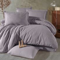 Lenjerie pat dublu Jacquard 100% Bumbac 6 piese, cearsaf pat 240x260 cm, pilota 200x220 cm, 2 fete perne 50x70 si 70x70 cm, Clasy, Mov MARLET V4