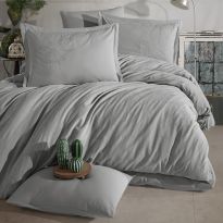 Lenjerie pat dublu Jacquard 100% Bumbac 6 piese, cearsaf pat 240x260 cm, pilota 200x220 cm, 2 fete perne 50x70 si 70x70 cm, Clasy, Gri MARLET V5