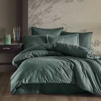 Lenjerie pat dublu Jacquard 100% Bumbac 6 piese, cearsaf pat 240x260 cm, pilota 200x220 cm, 2 fete perne 50x70 si 70x70 cm, Clasy, Verde TULA V1