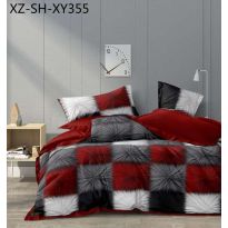 Lenjerie pat dublu Finet Bumbac 6 piese cu husa saltea 160x200 sau 180x200 cm, pilota 200x230 cm, 2 fete perna 50x70 si 70x70 cm, Rosu/Gri, Pucioasa 