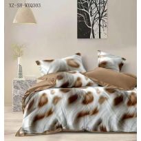 Lenjerie pat dublu Finet Bumbac 6 piese cu husa saltea 160x200 sau 180x200 cm, pilota 200x230 cm, 2 fete perna 50x70 si 70x70 cm, Gri/Maro, Pucioasa 