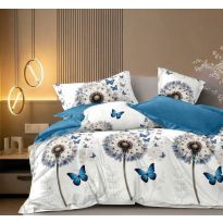 Lenjerie pat dublu Finet Bumbac 6 piese cu husa saltea 160x200 sau 180x200 cm, pilota 200x230 cm, 2 fete perna 50x70 si 70x70 cm, Alb / Turcoaz, Pucioasa