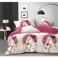 Lenjerie pat dublu Finet Bumbac 6 piese cu husa saltea 160x200 sau 180x200 cm, pilota 200x230 cm, 2 fete perna 50x70 si 70x70 cm, Crem / Mov, Pucioasa 